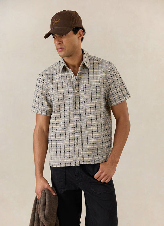 Men's Short Sleeve Check Shirt: Bayley - Cotton - Cream | Percival