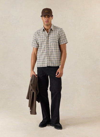 Men's Short Sleeve Check Shirt: Bayley - Cotton - Cream | Percival
