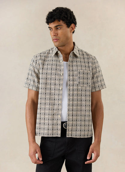 Men's Short Sleeve Check Shirt: Bayley - Cotton - Cream | Percival