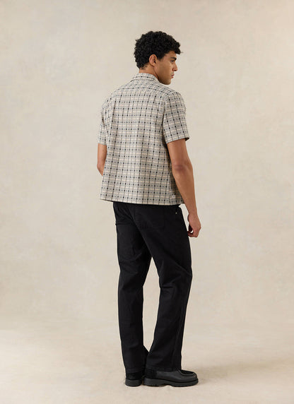 Men's Short Sleeve Check Shirt: Bayley - Cotton - Cream | Percival