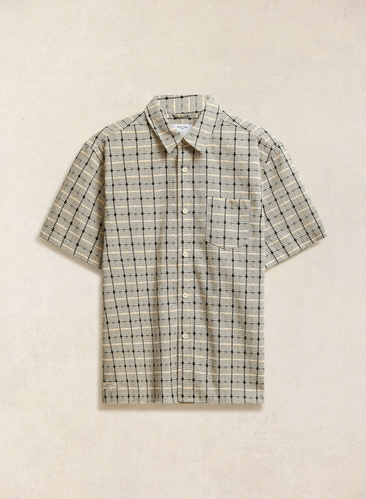 Men's Short Sleeve Check Shirt: Bayley - Cotton - Cream | Percival