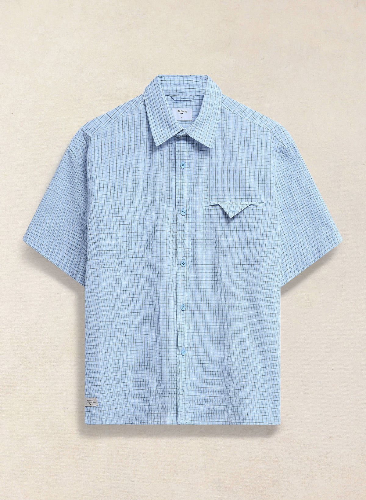 Men's Boxy Short Sleeve Shirt - Cotton - Blue Check | Percival