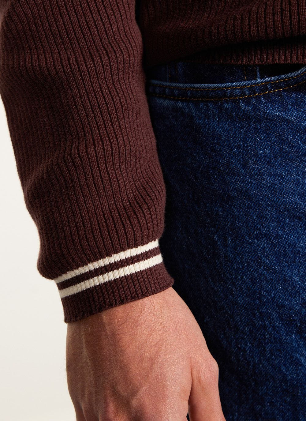 Men's Knit Shirt - Long Sleeve - Cuban Collar - Espresso Brown | Percival