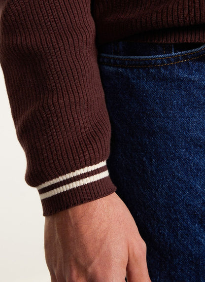 Men's Knit Shirt - Long Sleeve - Cuban Collar - Espresso Brown | Percival