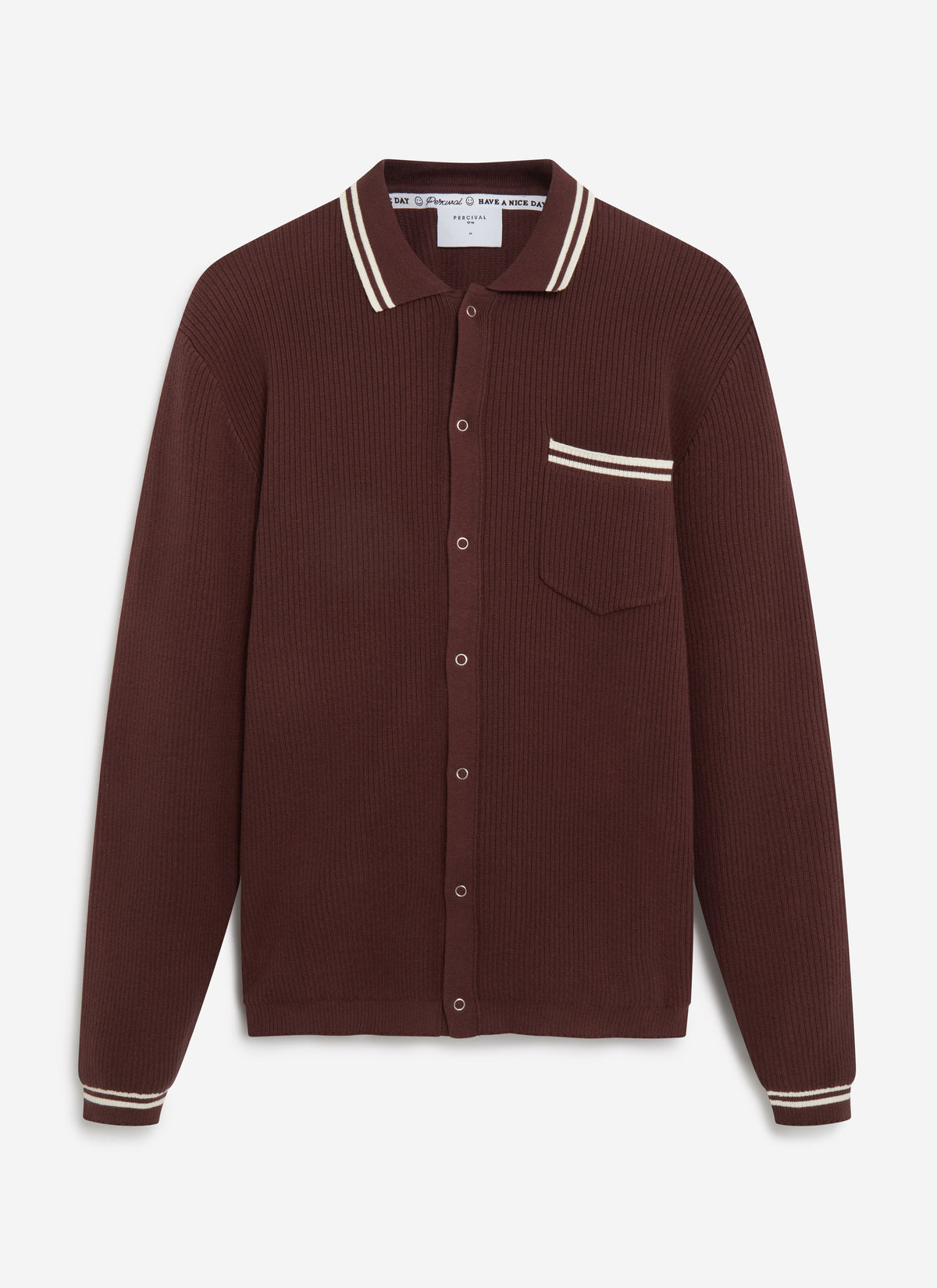 Men's Knit Shirt - Long Sleeve - Cuban Collar - Espresso Brown | Percival