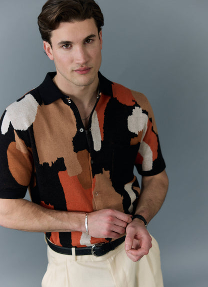 Men's Knitted Shirt Sleeve Shirt - Jacquard - Multicolour | Percival