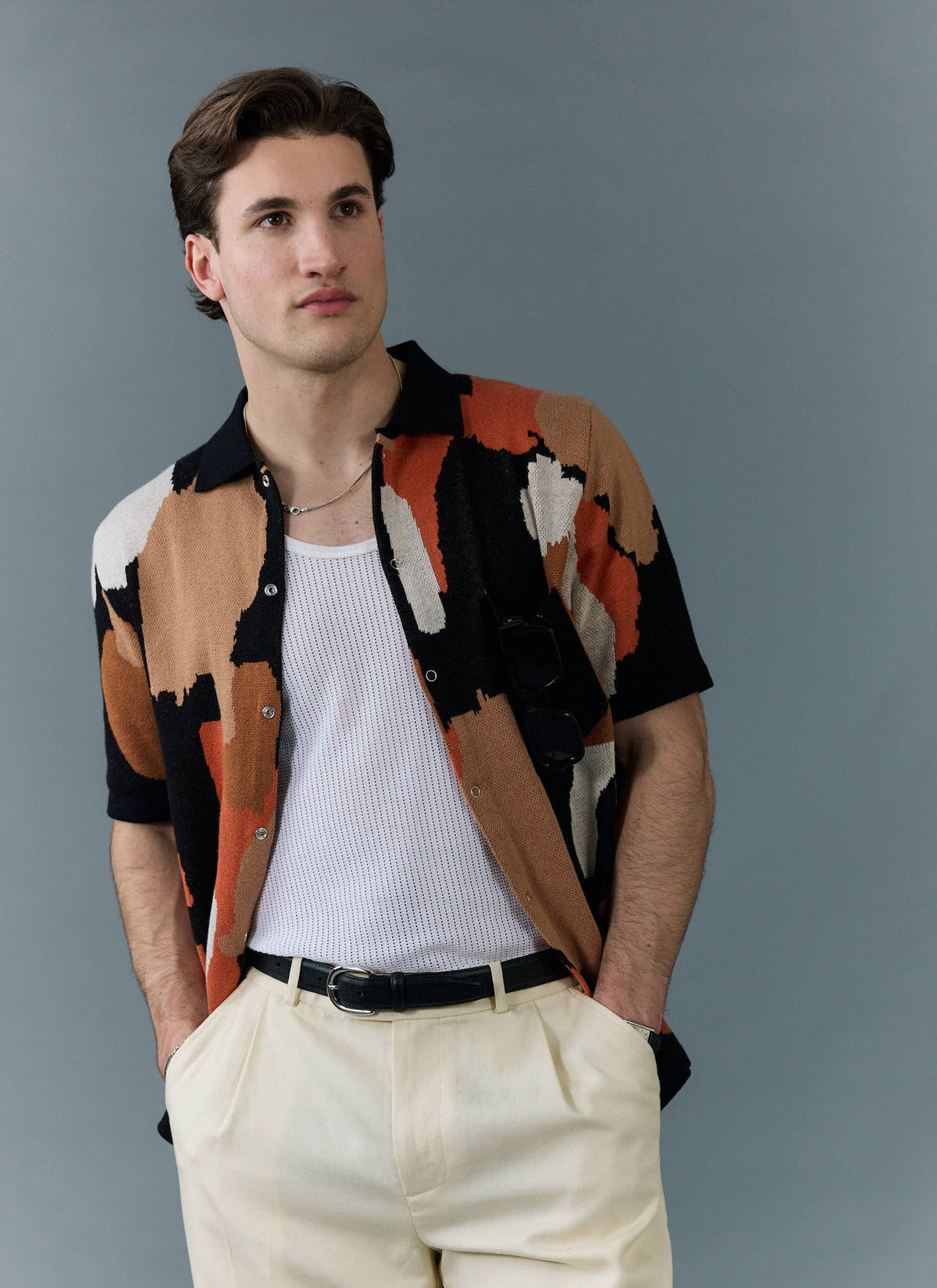 Men's Knitted Shirt Sleeve Shirt - Jacquard - Multicolour | Percival
