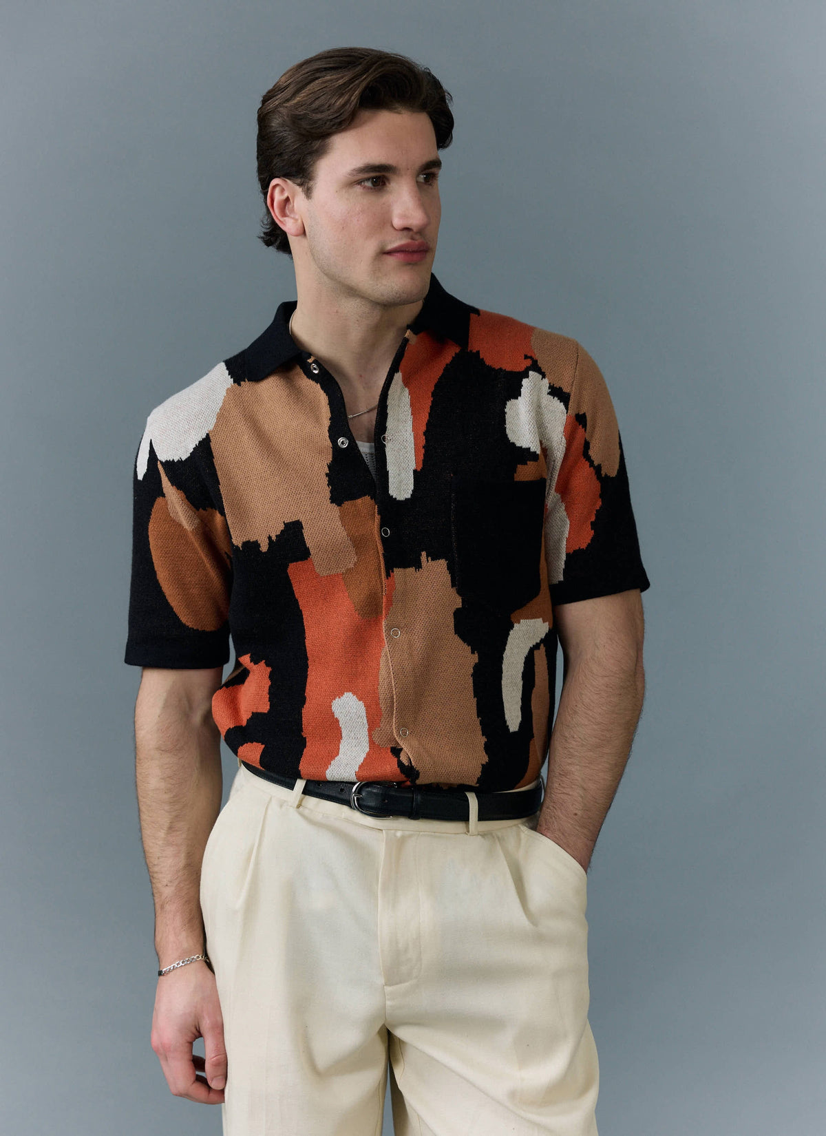 Men's Knitted Shirt Sleeve Shirt - Jacquard - Multicolour | Percival