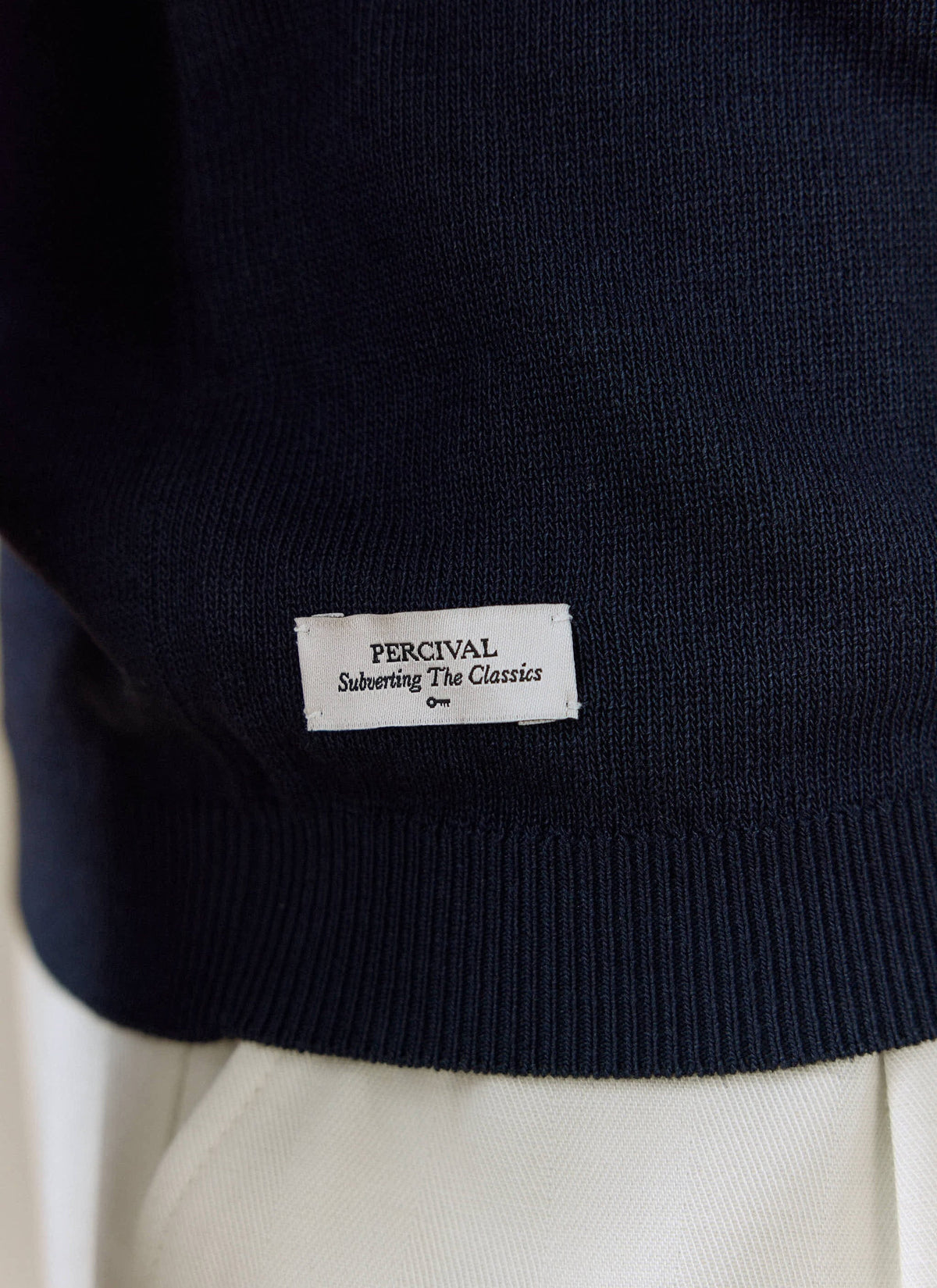 Men's Knitted Polo Shirt: Laurence - Open Collar - Navy Blue | Percival