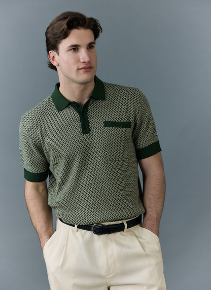 Men's Knitted Polo Shirt - Casa Martini - Forest Green | Percival