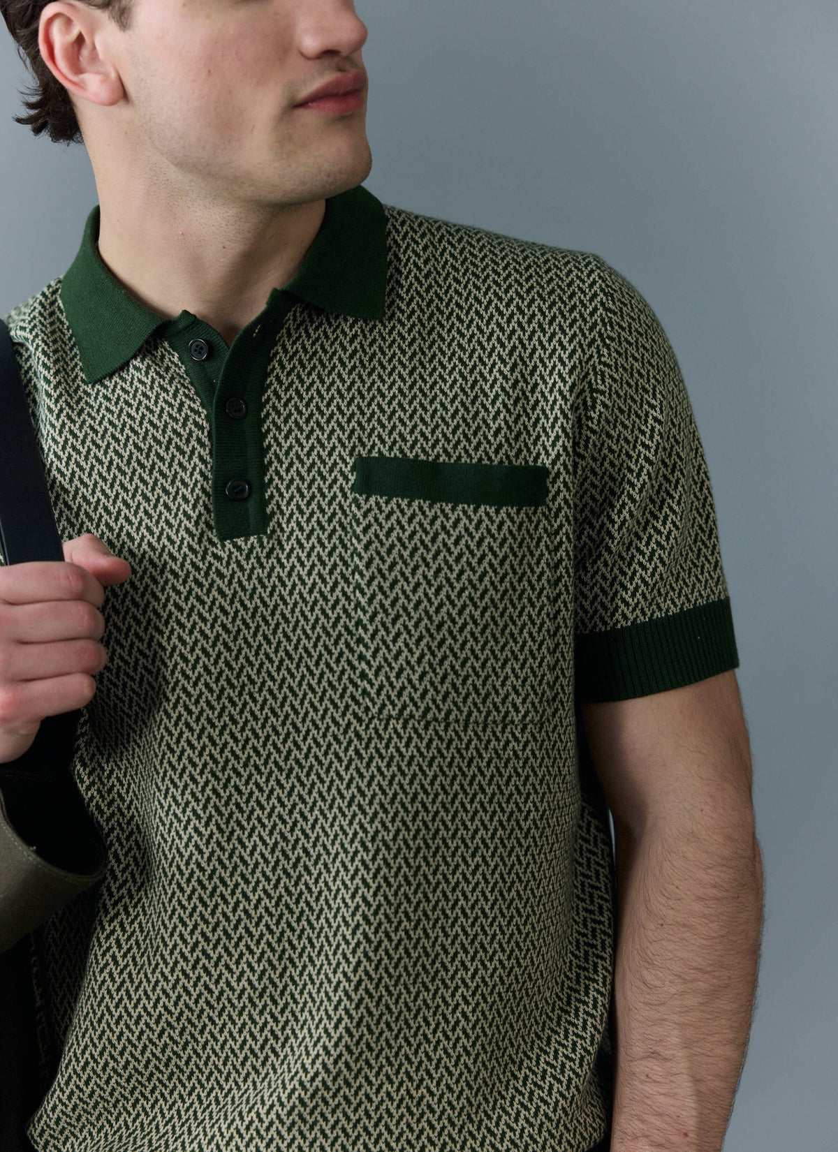Men's Knitted Polo Shirt - Casa Martini - Forest Green | Percival
