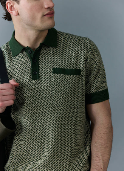 Men's Knitted Polo Shirt - Casa Martini - Forest Green | Percival