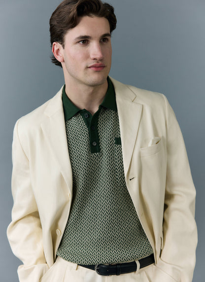 Men's Knitted Polo Shirt - Casa Martini - Forest Green | Percival
