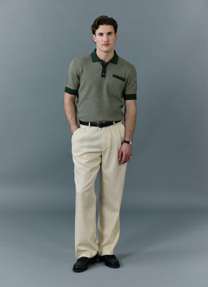 Men's Knitted Polo Shirt - Casa Martini - Forest Green | Percival