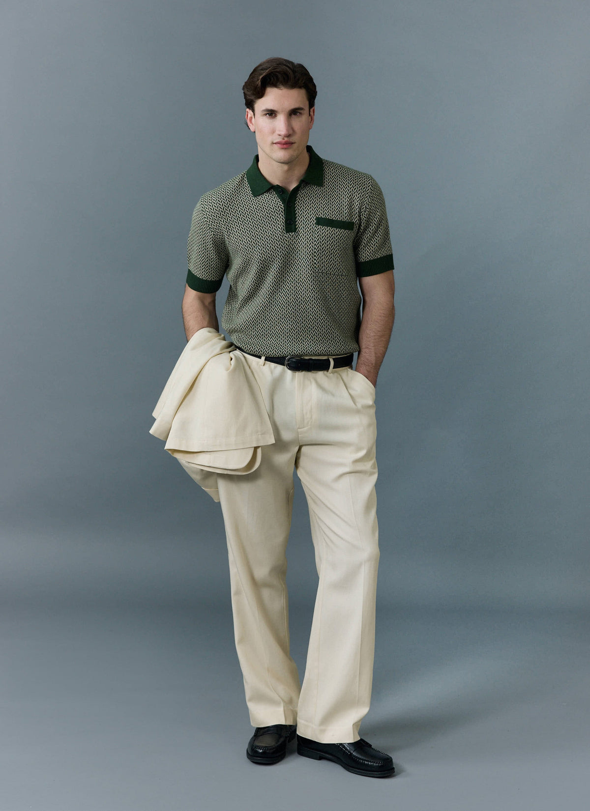 Men's Knitted Polo Shirt - Casa Martini - Forest Green | Percival