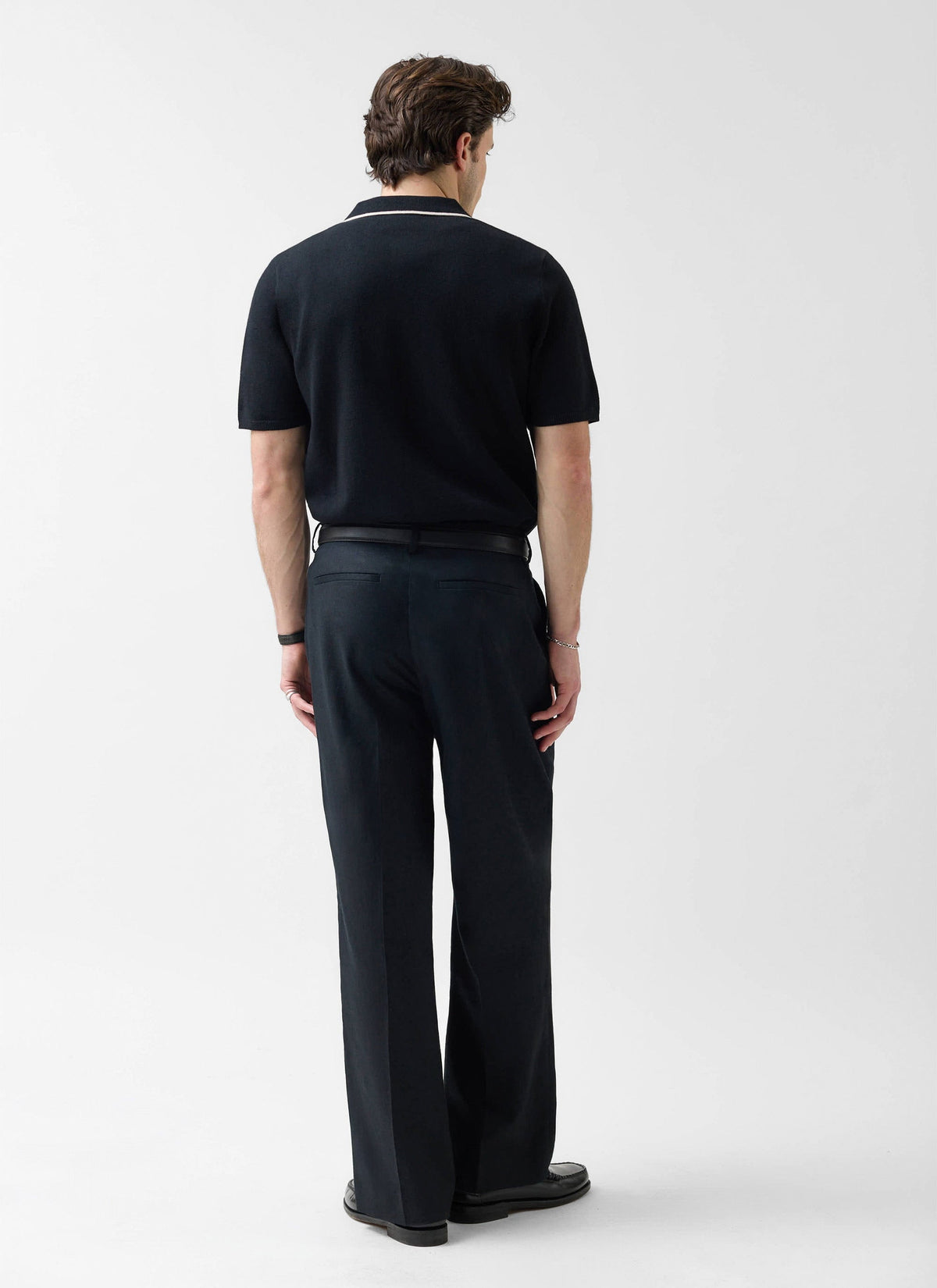 Contrast Trim Regular Knitted Shirt - Wool - Black | Percival