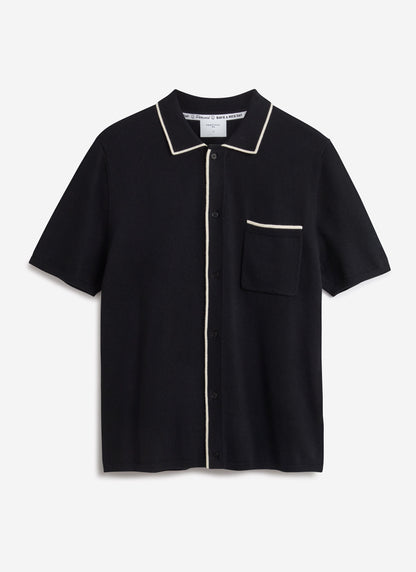 Contrast Trim Regular Knitted Shirt - Wool - Black | Percival