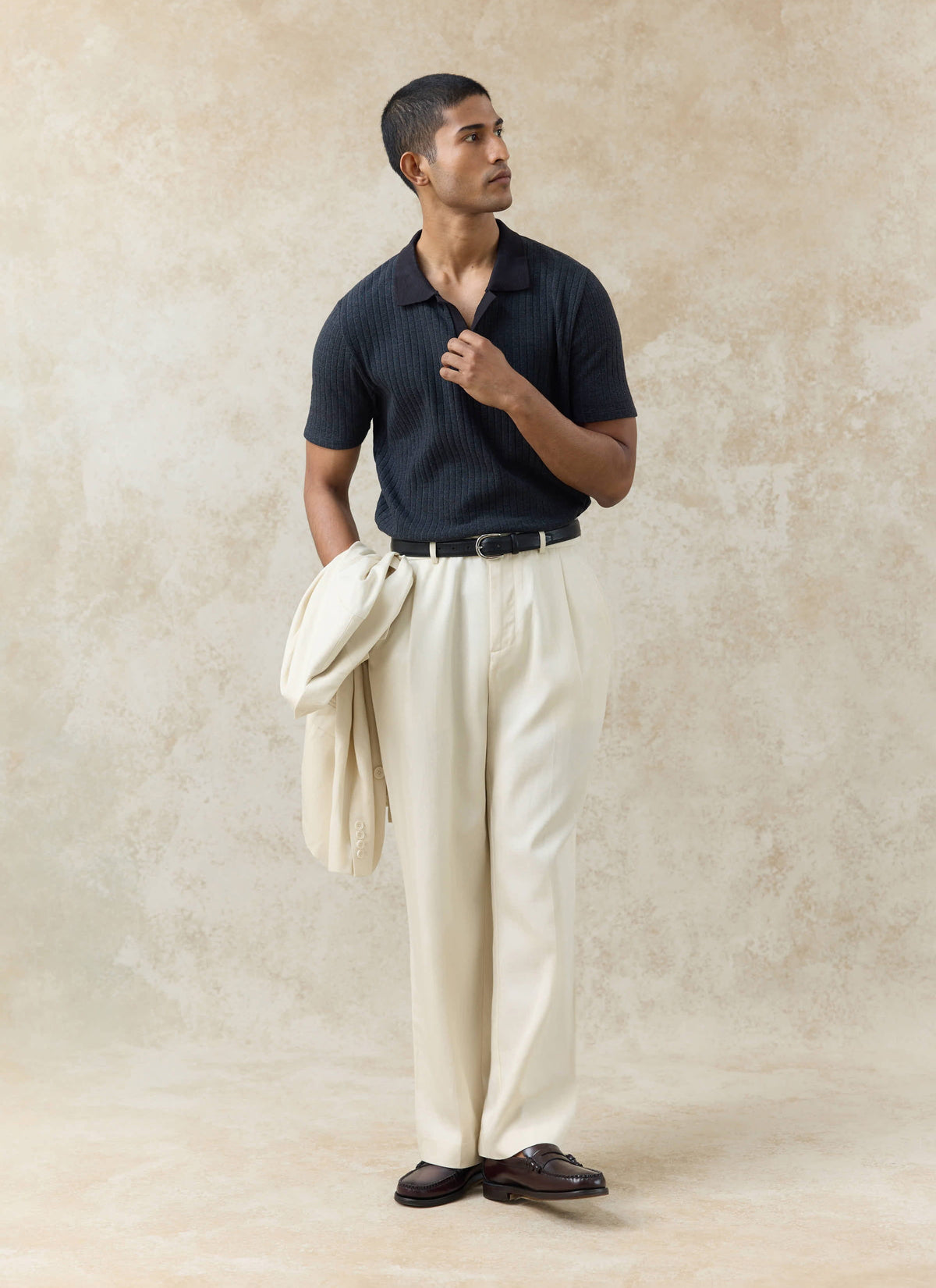 Men's Knitted Polo Shirt - Anthony - Cotton Blend - Black | Percival