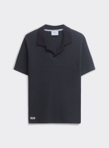 Men's Knitted Polo Shirt - Anthony - Cotton Blend - Black | Percival