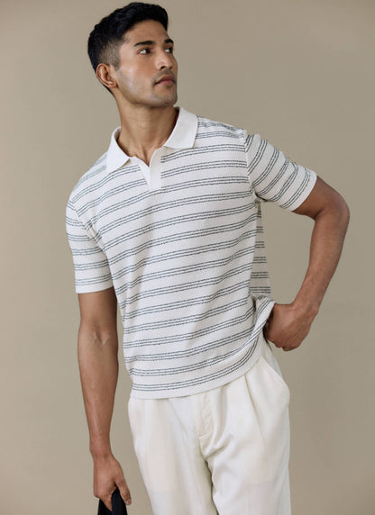 Men's Knitted Polo Shirt - Laurent - Cotton - Black | Percival