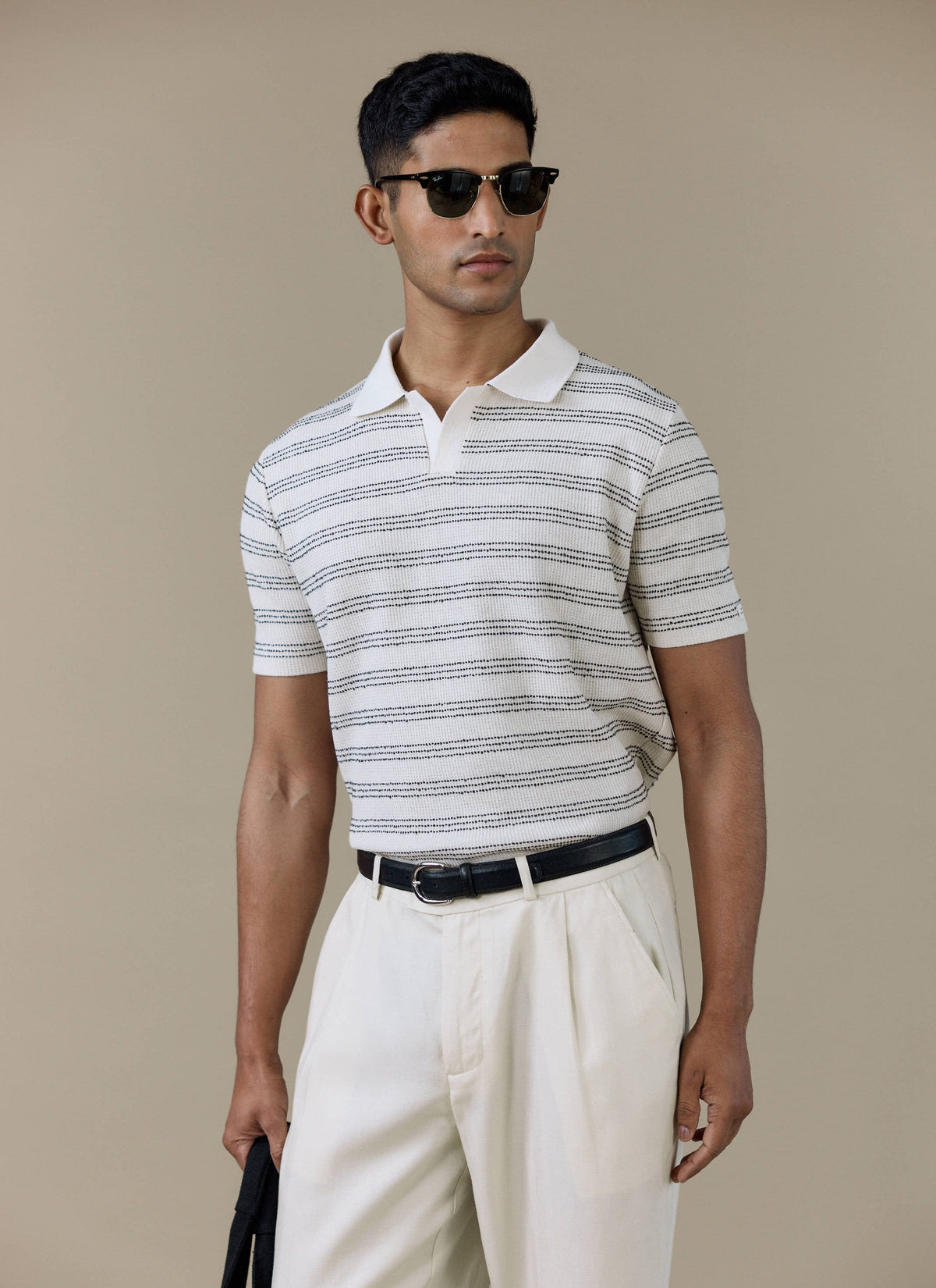 Men's Knitted Polo Shirt - Laurent - Cotton - Black | Percival