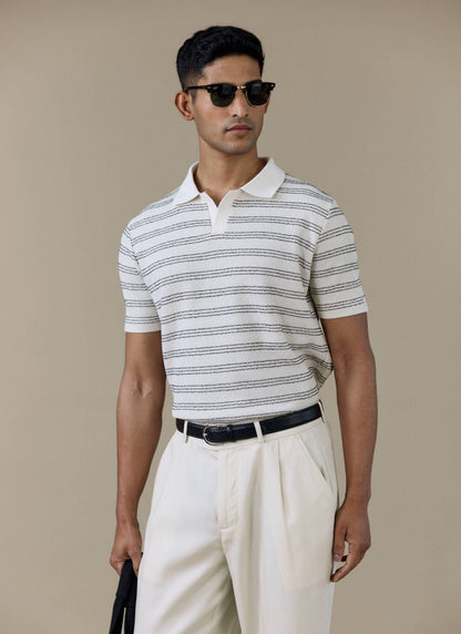 Men's Knitted Polo Shirt - Laurent - Cotton - Black | Percival