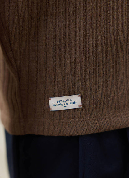 Men's Knitted Polo Shirt - Anthony - Cotton Blend - Brown | Percival