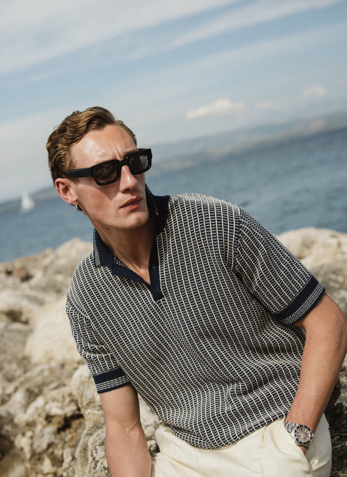 Men's Knitted Polo Shirt: Claude - Cotton - Navy Blue | Percival