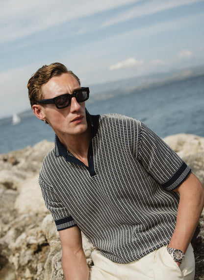 Men's Knitted Polo Shirt: Claude - Cotton - Navy Blue | Percival