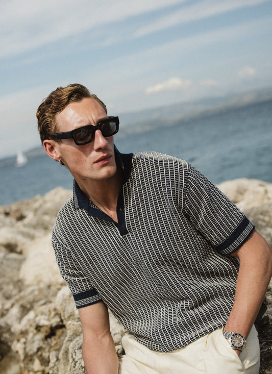 Men's Knitted Polo Shirt: Claude - Cotton - Navy Blue | Percival