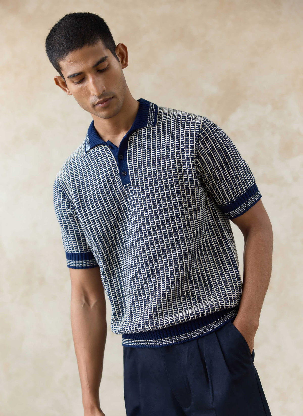 Men's Knitted Polo Shirt: Claude - Cotton - Navy Blue | Percival
