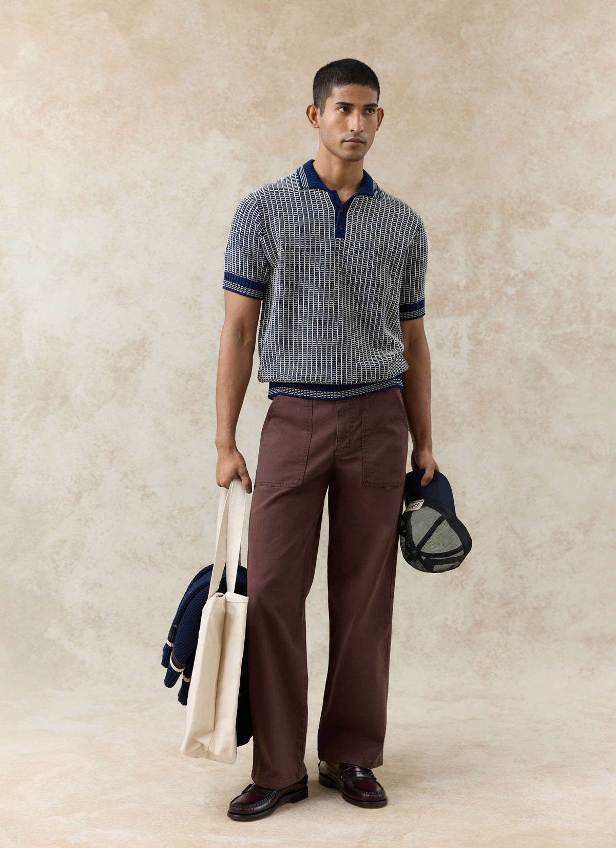 Men's Knitted Polo Shirt: Claude - Cotton - Navy Blue | Percival