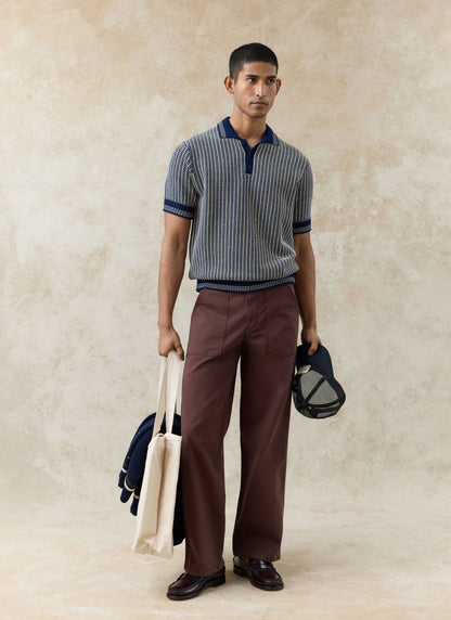 Men's Knitted Polo Shirt: Claude - Cotton - Navy Blue | Percival