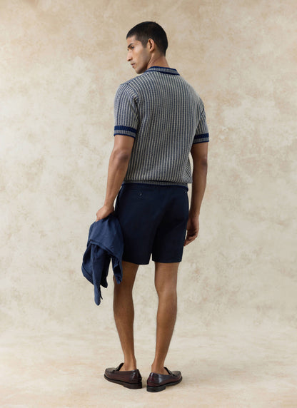 Men's Knitted Polo Shirt: Claude - Cotton - Navy Blue | Percival