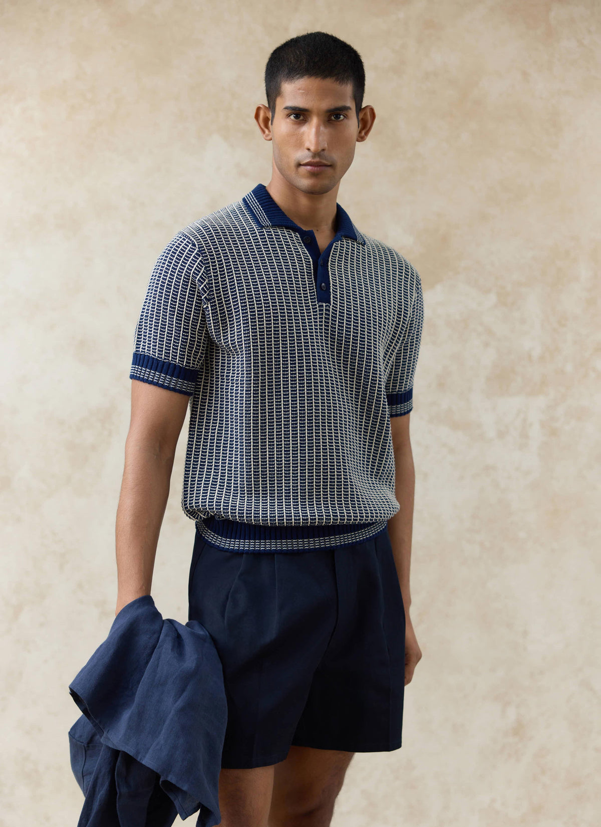 Men's Knitted Polo Shirt: Claude - Cotton - Navy Blue | Percival