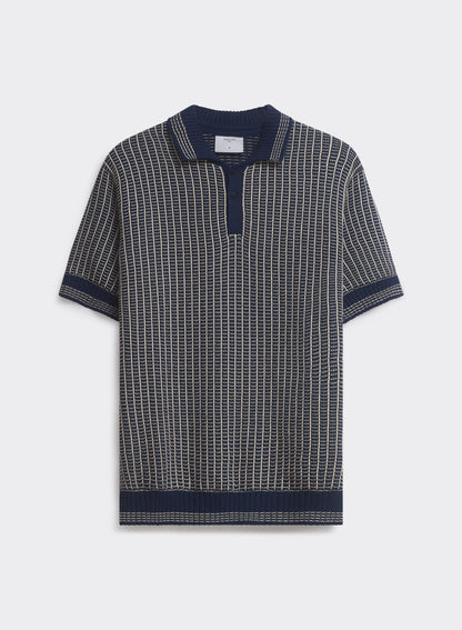 Men's Knitted Polo Shirt: Claude - Cotton - Navy Blue | Percival