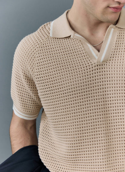 Men's Tennis Knit Polo Shirt - Cotton - Ecru Cream | Percival