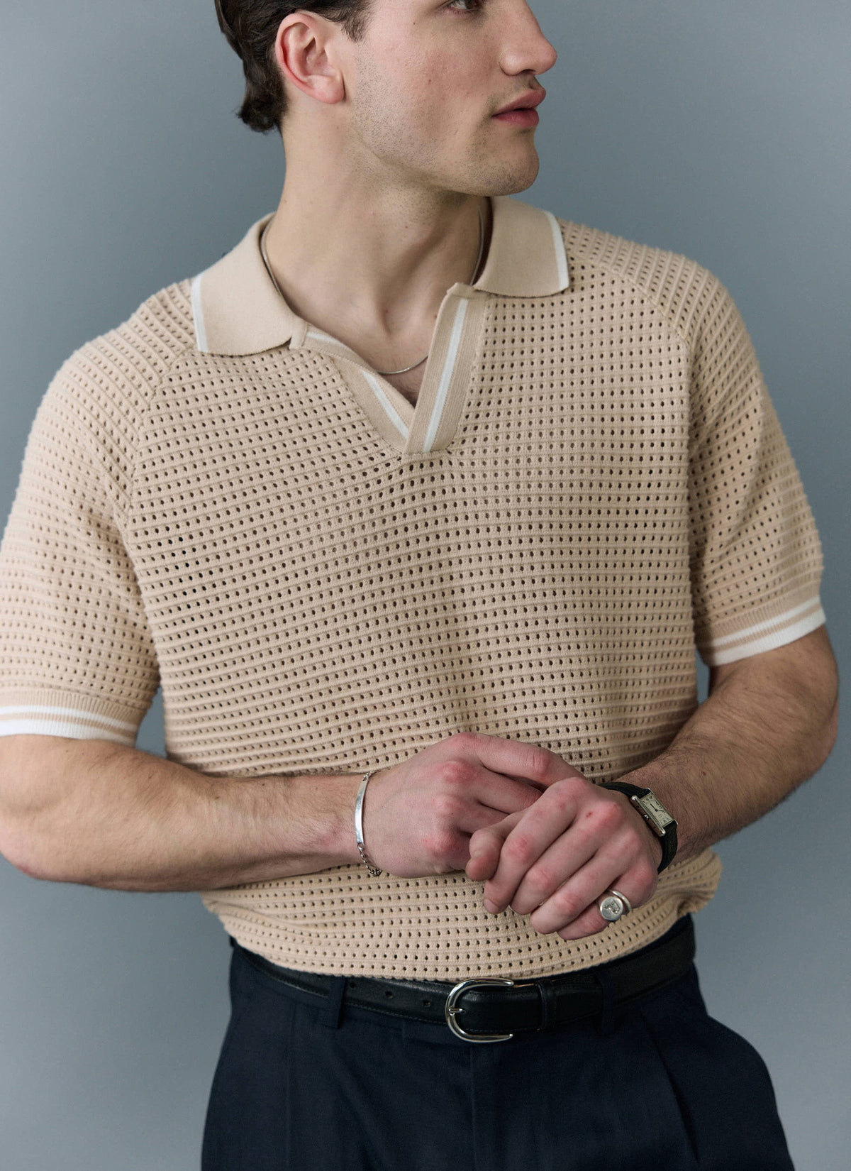 Men's Tennis Knit Polo Shirt - Cotton - Ecru Cream | Percival