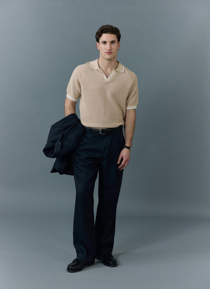 Men's Tennis Knit Polo Shirt - Cotton - Ecru Cream | Percival