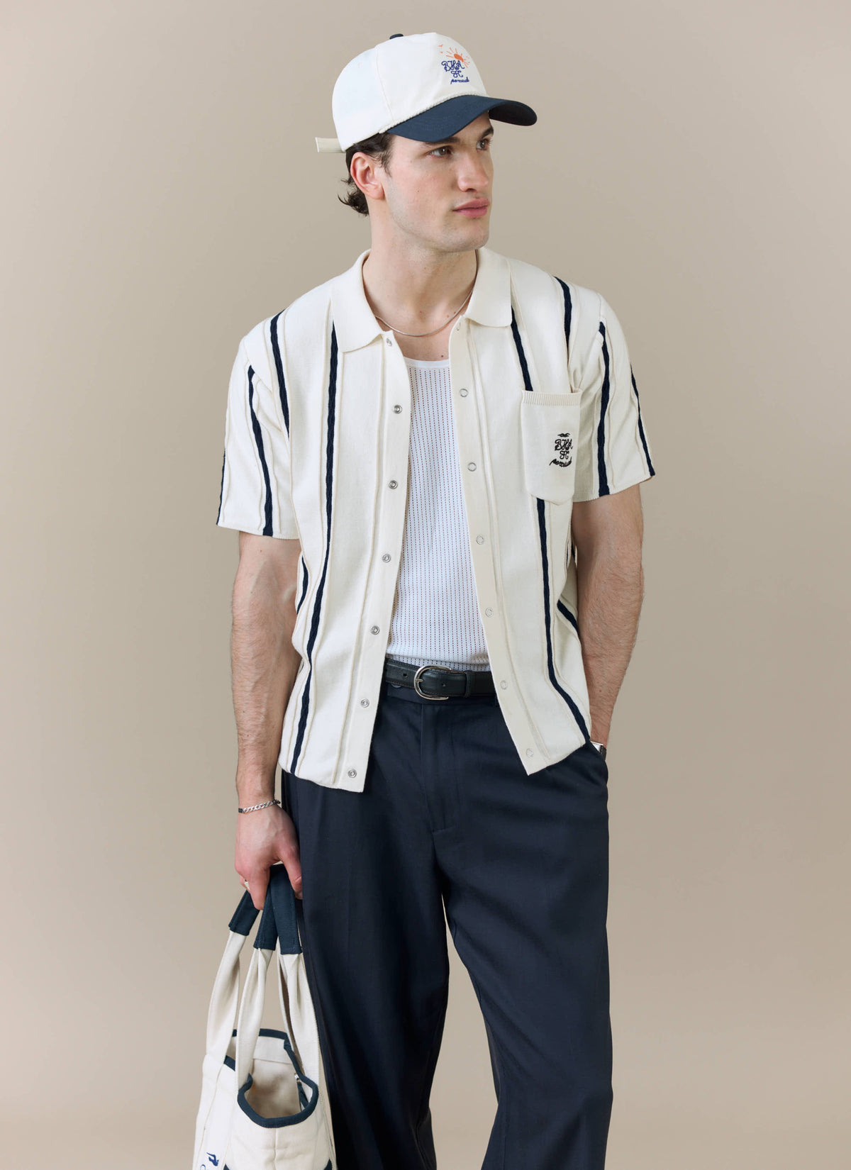 Men's Cable Stripe Knitted Shirt x Brighton & Hove Albion FC - White | Percival