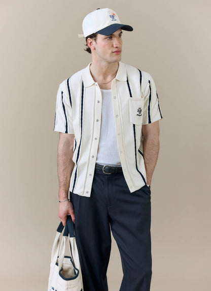 Men's Cable Stripe Knitted Shirt x Brighton & Hove Albion FC - White | Percival