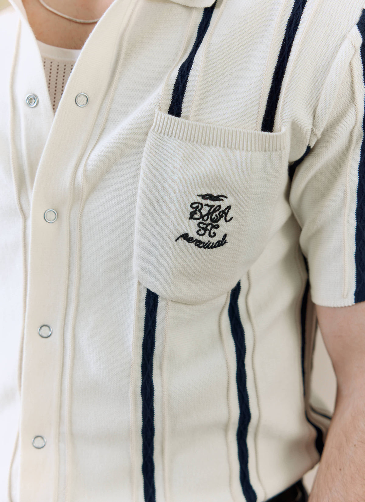 Men's Cable Stripe Knitted Shirt x Brighton & Hove Albion FC - White | Percival