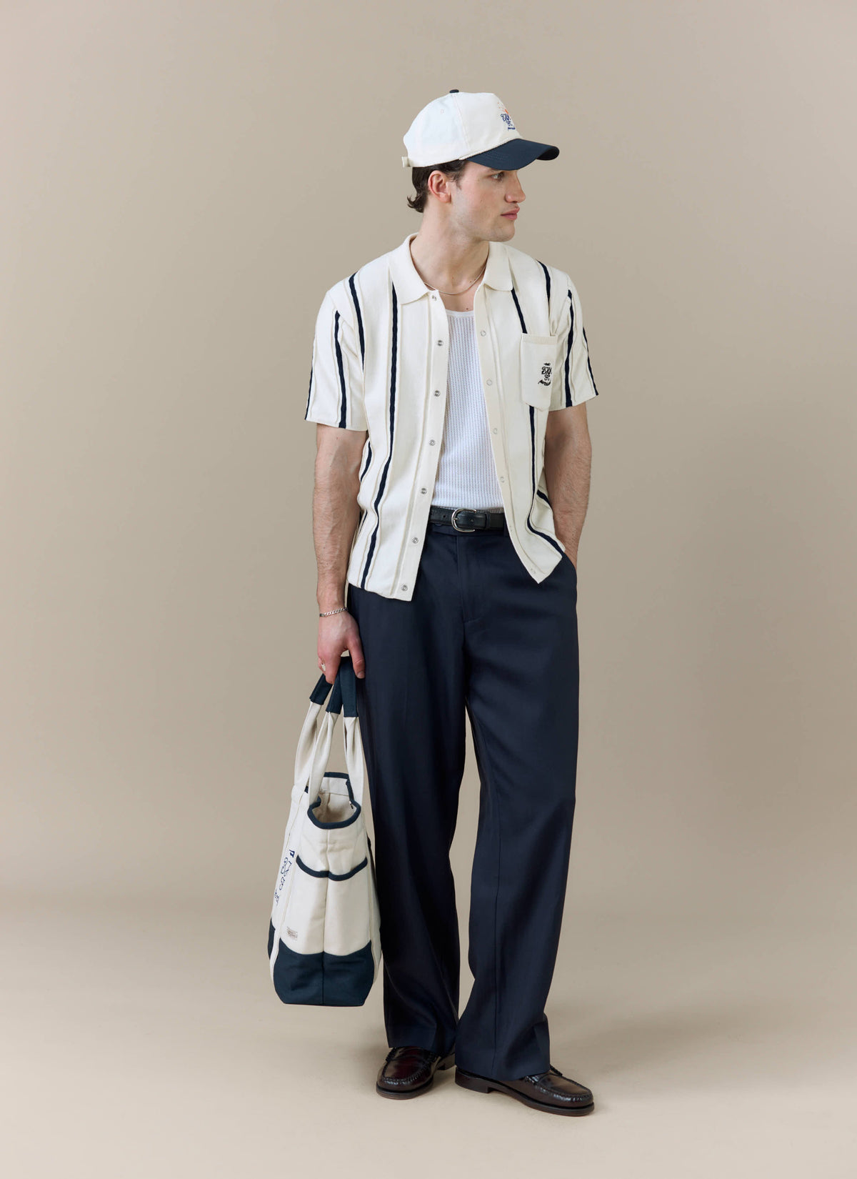 Men's Cable Stripe Knitted Shirt x Brighton & Hove Albion FC - White | Percival