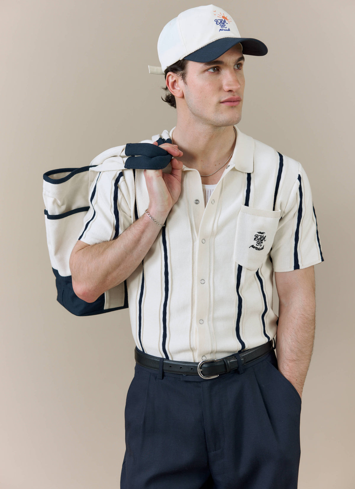 Men's Cable Stripe Knitted Shirt x Brighton & Hove Albion FC - White | Percival
