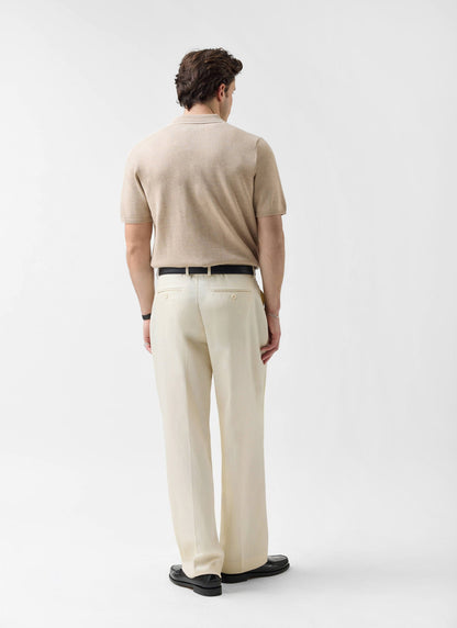 Men's Contrast Trim Knitted Shirt - Cotton - Beige | Percival