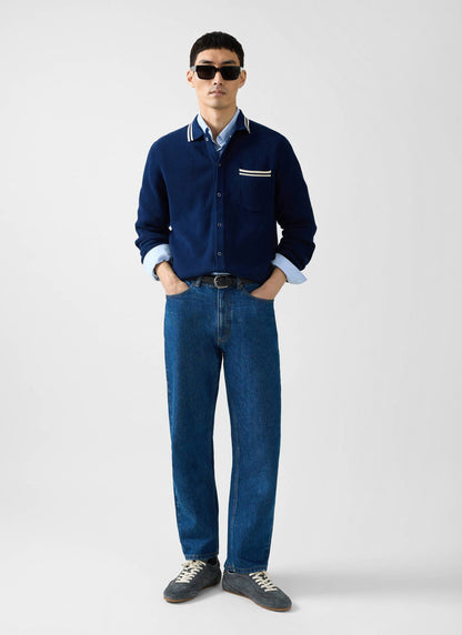 Men's Long Sleeve Knit Shirt - Pablo - Navy Blue | Percival