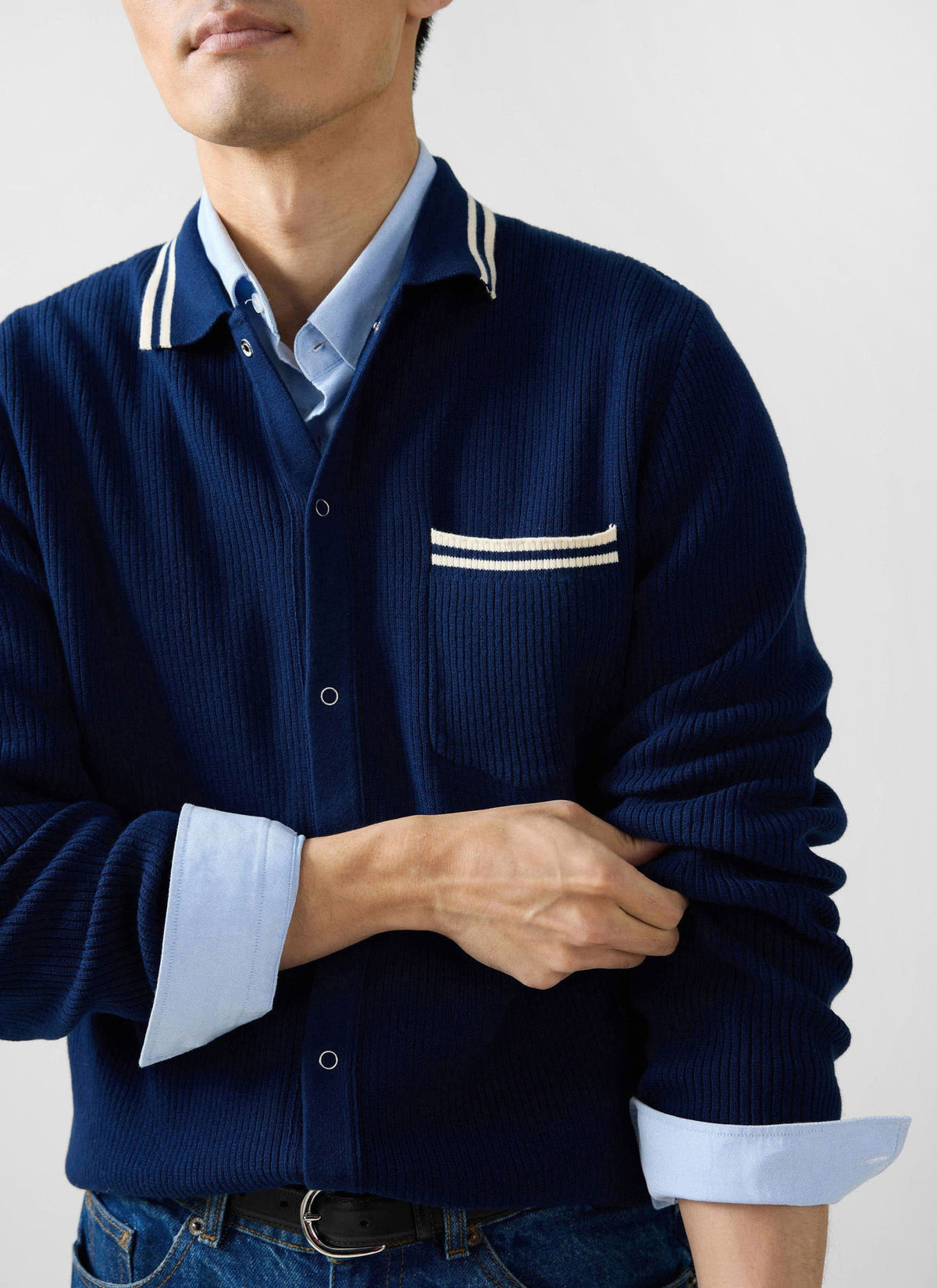 Men's Long Sleeve Knit Shirt - Pablo - Navy Blue | Percival