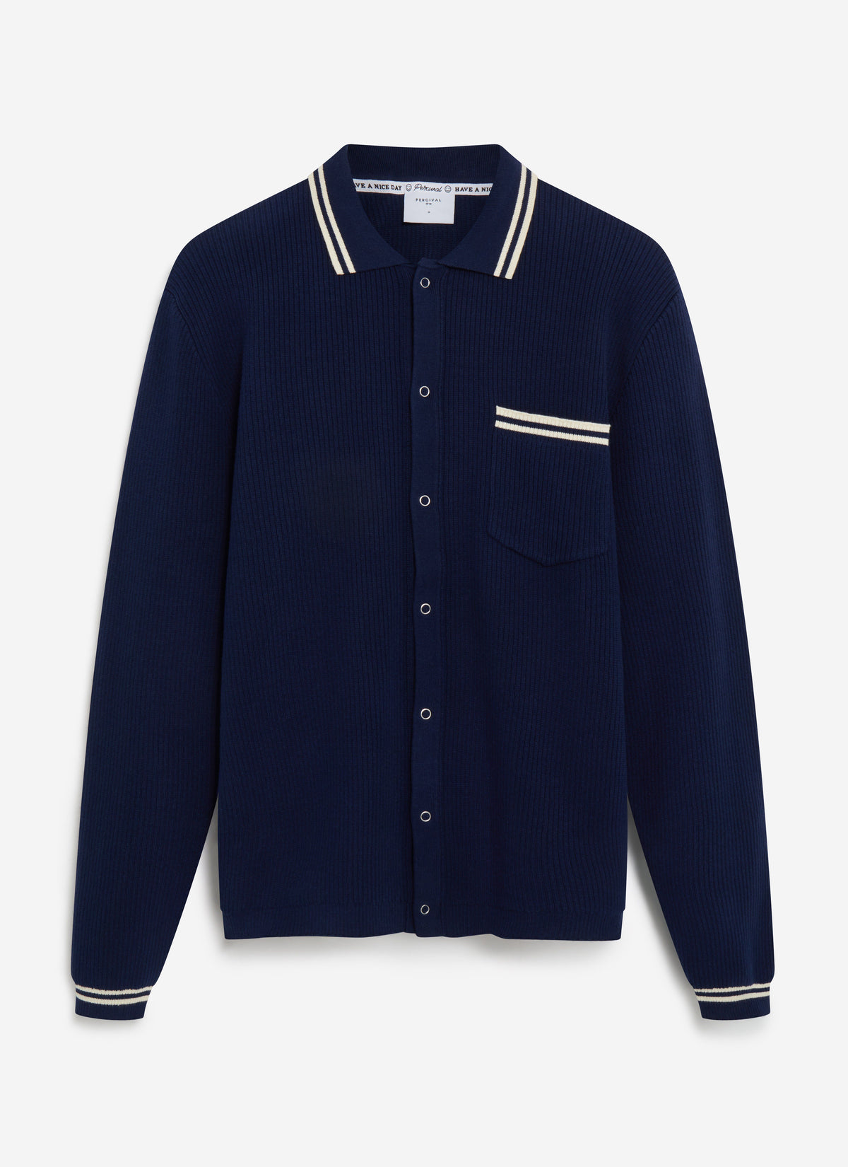 Men's Long Sleeve Knit Shirt - Pablo - Navy Blue | Percival