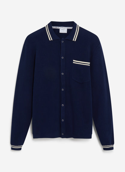 Men's Long Sleeve Knit Shirt - Pablo - Navy Blue | Percival