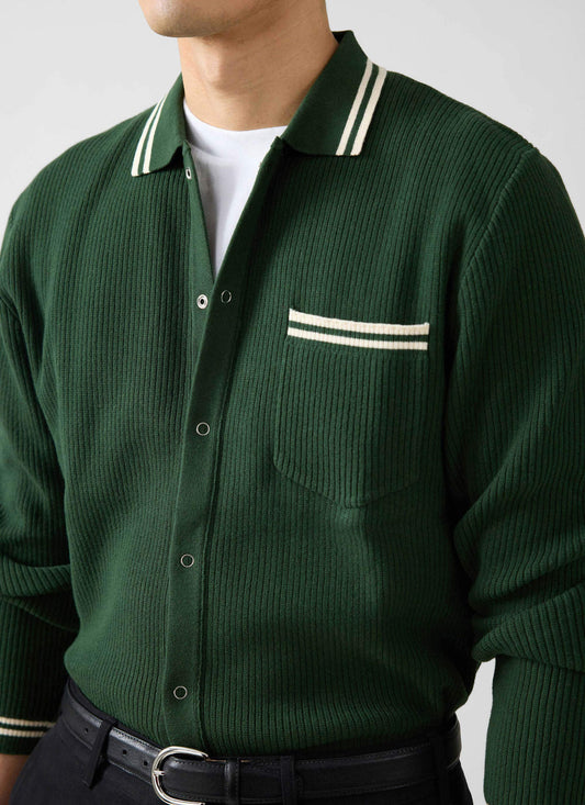 Men's Long Sleeve Knit Shirt - Pablo - Forest Green | Percival